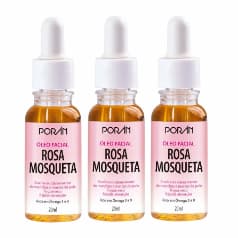 Kit Com 3 Unidade Oleo De Rosa Mosqueta Super Puríssimo 100% Vegano Maquiagem  20 ML - Poran