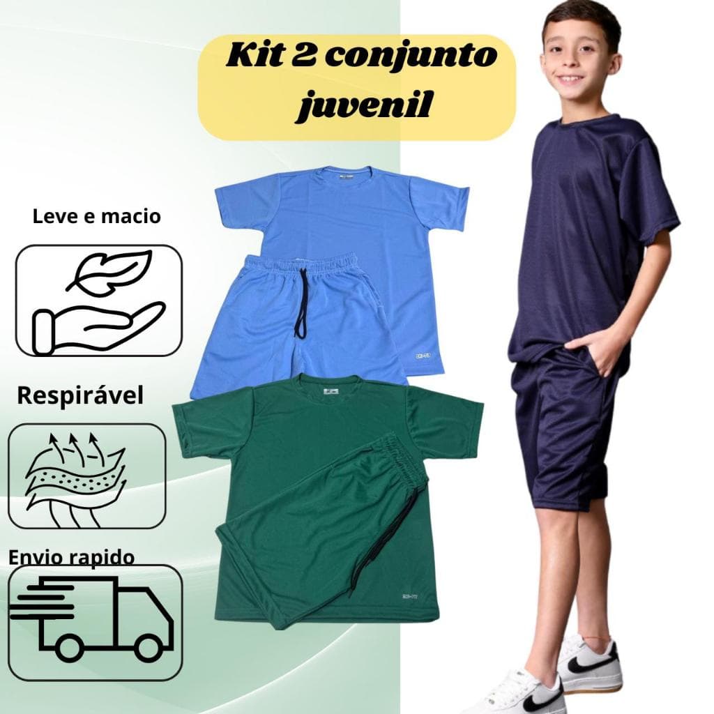 KIT 2 CONJUNTO MENINO JUVENIL PREMIUM ESPORTIVO ACADEMIA E DIA A DIA
