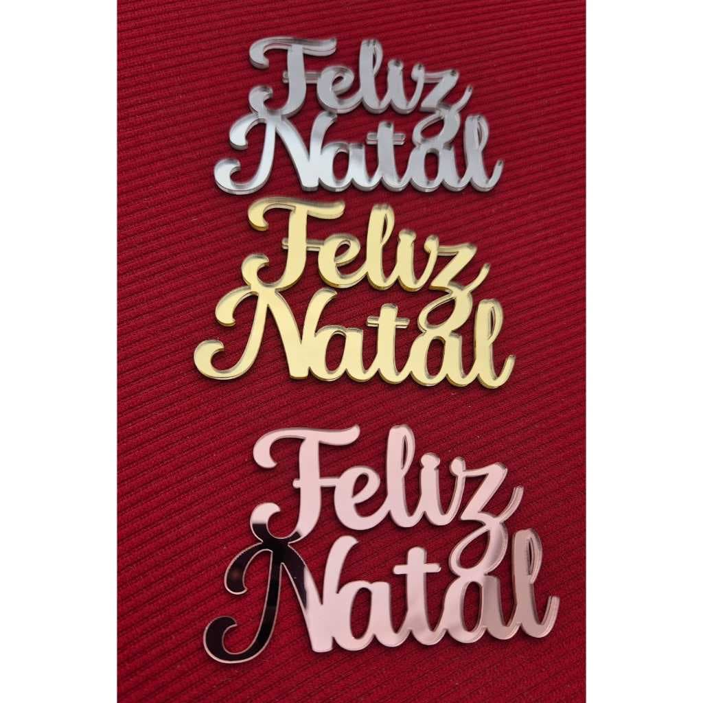 Aplique em acrílico espelhado Palavra  Feliz Natal