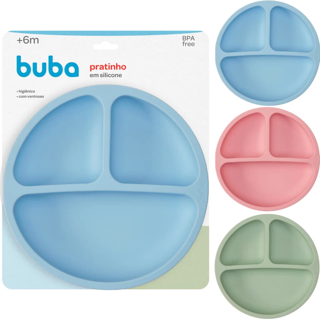 Prato Buba Infantil de Silicone Infantil Com Ventosa Alimentacao Bebe Pratinho Colorido
