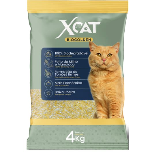 Areia Biodegradável para Gatos Xcat Biogolden 4kg – Mandioca e Milho | Torrões Firmes | Fina