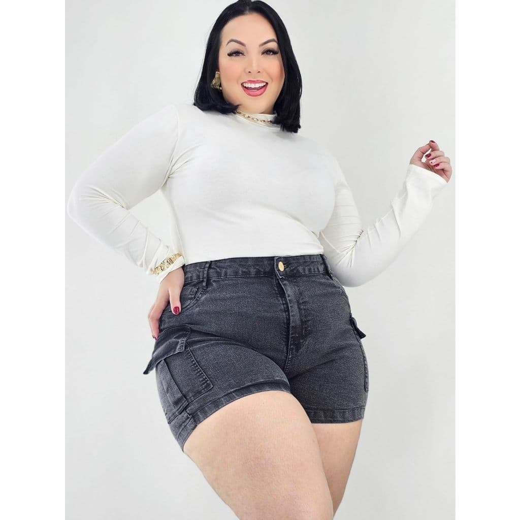 Short Jeans Feminino Cargo Plus size Com Lycra
