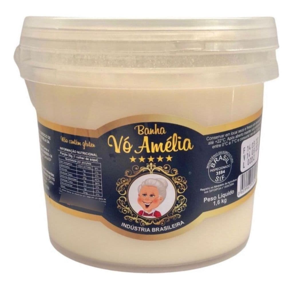 BANHA DE PORCO 100% PURA 1,6Kg - Certificada com o selo SIF