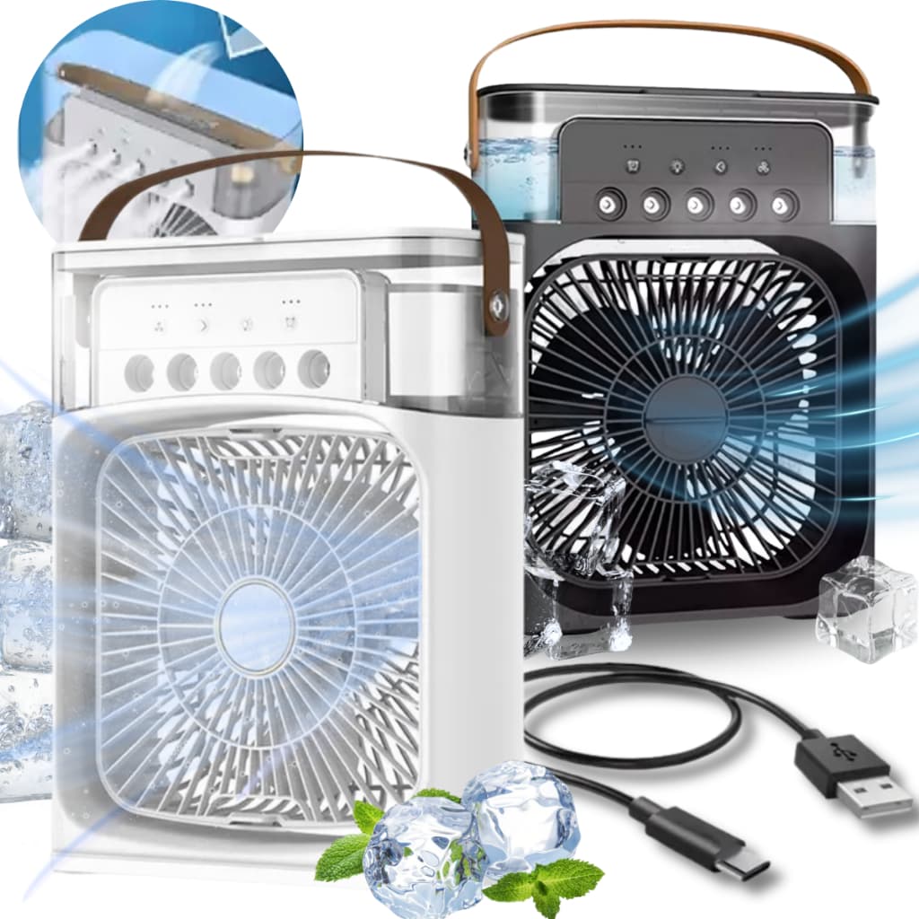 Mini Ventilador e Umidificador Portátil 2 em 1 com Reservatório de Água Silencioso