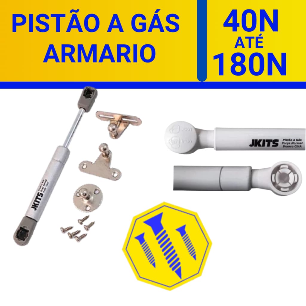 Pistão A Gás p/ Portas De Moveis Armário 40N | 60N | 80N | 100N | 120N |150N | 180N