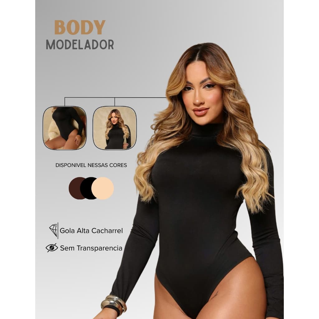Body Feminino Gola Alta Suplex Manga Longa Moda Gringa Inverno Estiloso e Confortável