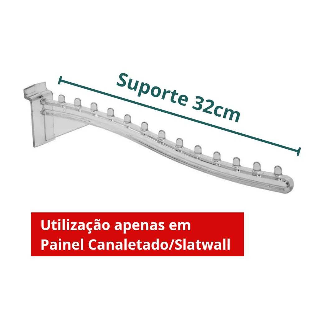3 Cabideiros Rt Frontal Onda Acrílico P/ Painel Canaletado