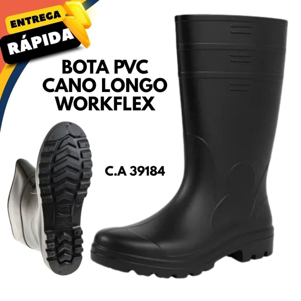 Bota Galocha Preta PVC Cano Alto 32cm Bico de Aço Palmilha Impermeável Antiderrapante CA 48262