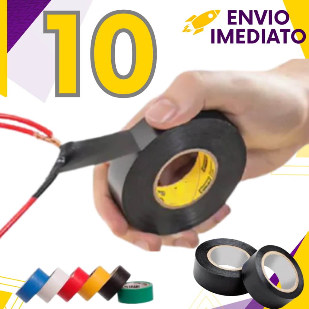 Kit 10, 8 ou 3 un - Fita Isolante AntiChama Preto Vermelho Azul Amarelo Verde Branco Fio Isolamento
