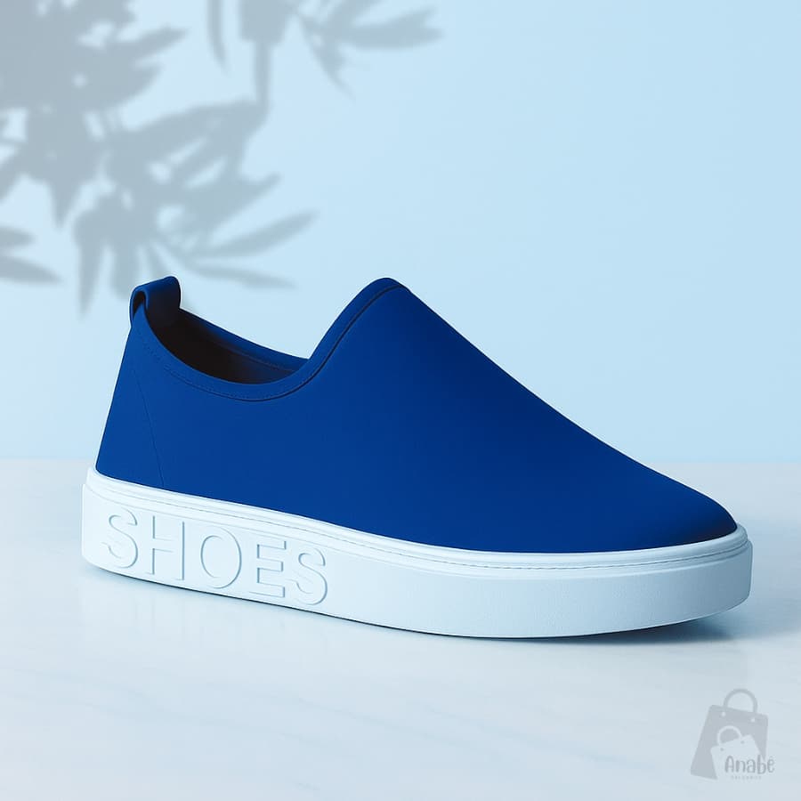 Tênis Unissex Meia Slip On Azul Calce Fácil Confortável Leve Casual Dia a Dia
