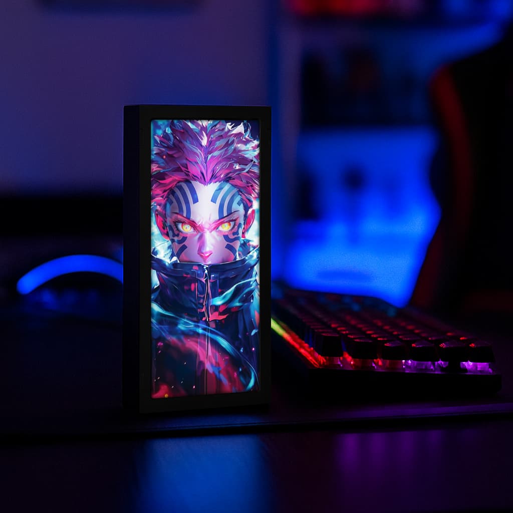 Luminária Gamer Exclusiva Do Anime Demon Slayer Akaza Oni Kizuki Em Led Setup Gamer e Presente Geek