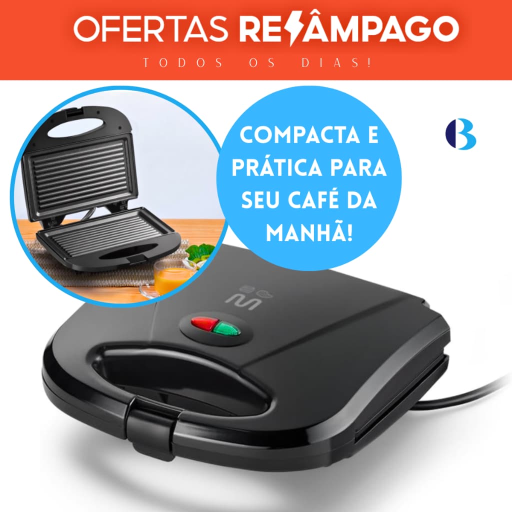 Sanduicheira Multilaser Preta 220V – Compacta, Antiaderente , Fácil De Limpar Para Lanches Rápidos!