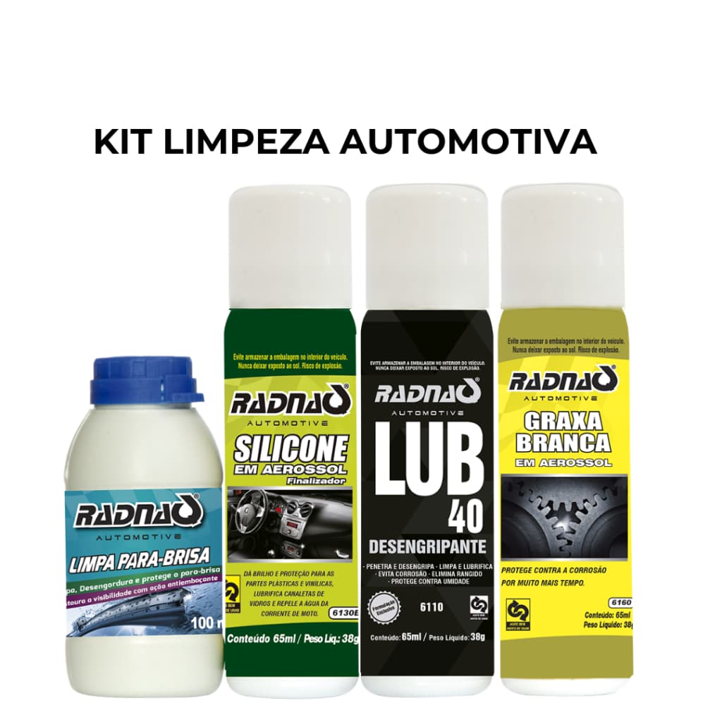 Kit Limpeza Revisão Premium Automotiva Graxa Silicone Parabrisa Lubfricante e da brilho Radnaq