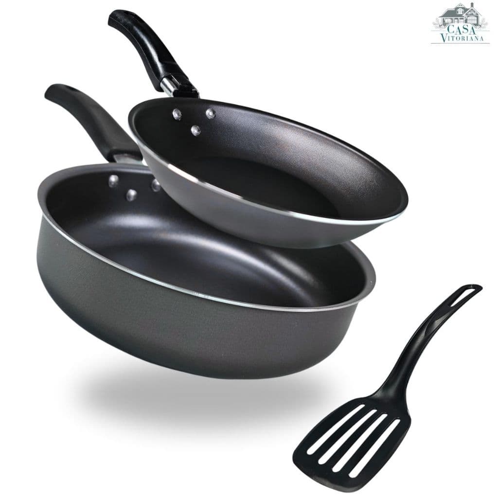 Frigideira Alta 22 cm e Frigideira Francesa 16 cm Alumínio Antiaderente 5 Camadas De Teflon Cor Preto Grafite