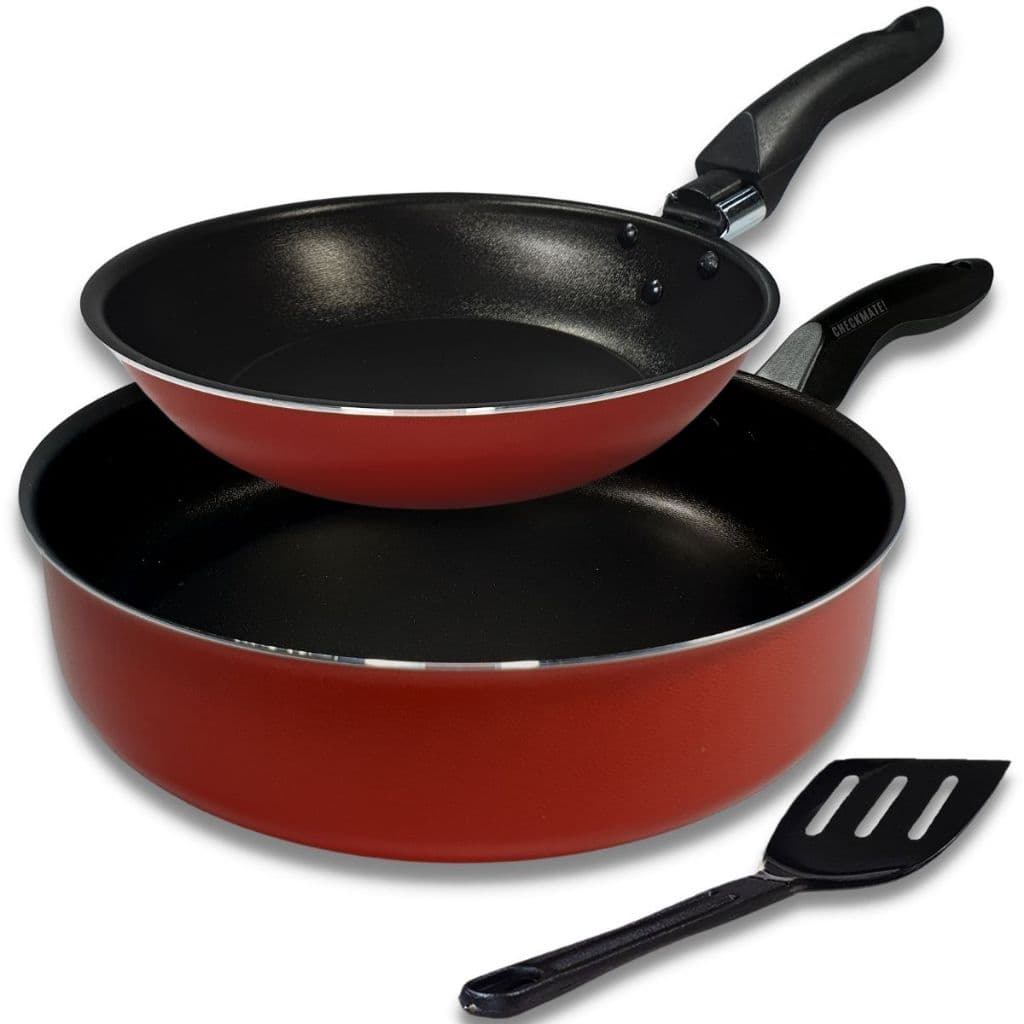 Frigideira Alta 22 cm e Frigideira Francesa 16 cm Alumínio Antiaderente 5 Camadas De Teflon Cor Vermelho e Preto