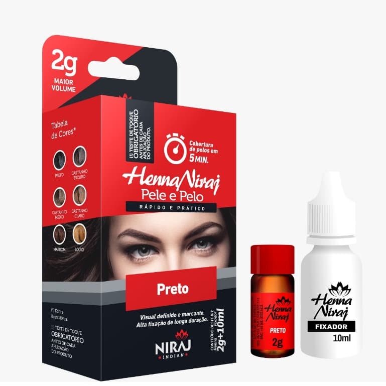 Kit Henna Niraj 1,5g Com Fixador 10ml Design Profissional Sobrancelhas