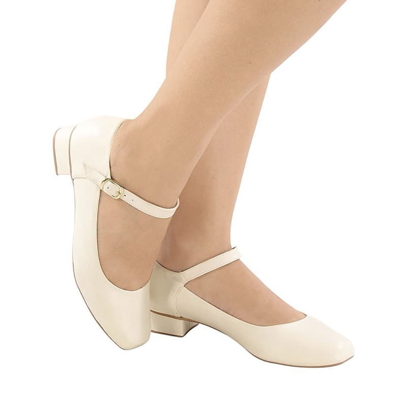 Sapatilha boneca Mary Jane branca fosca original com salto 3 cm