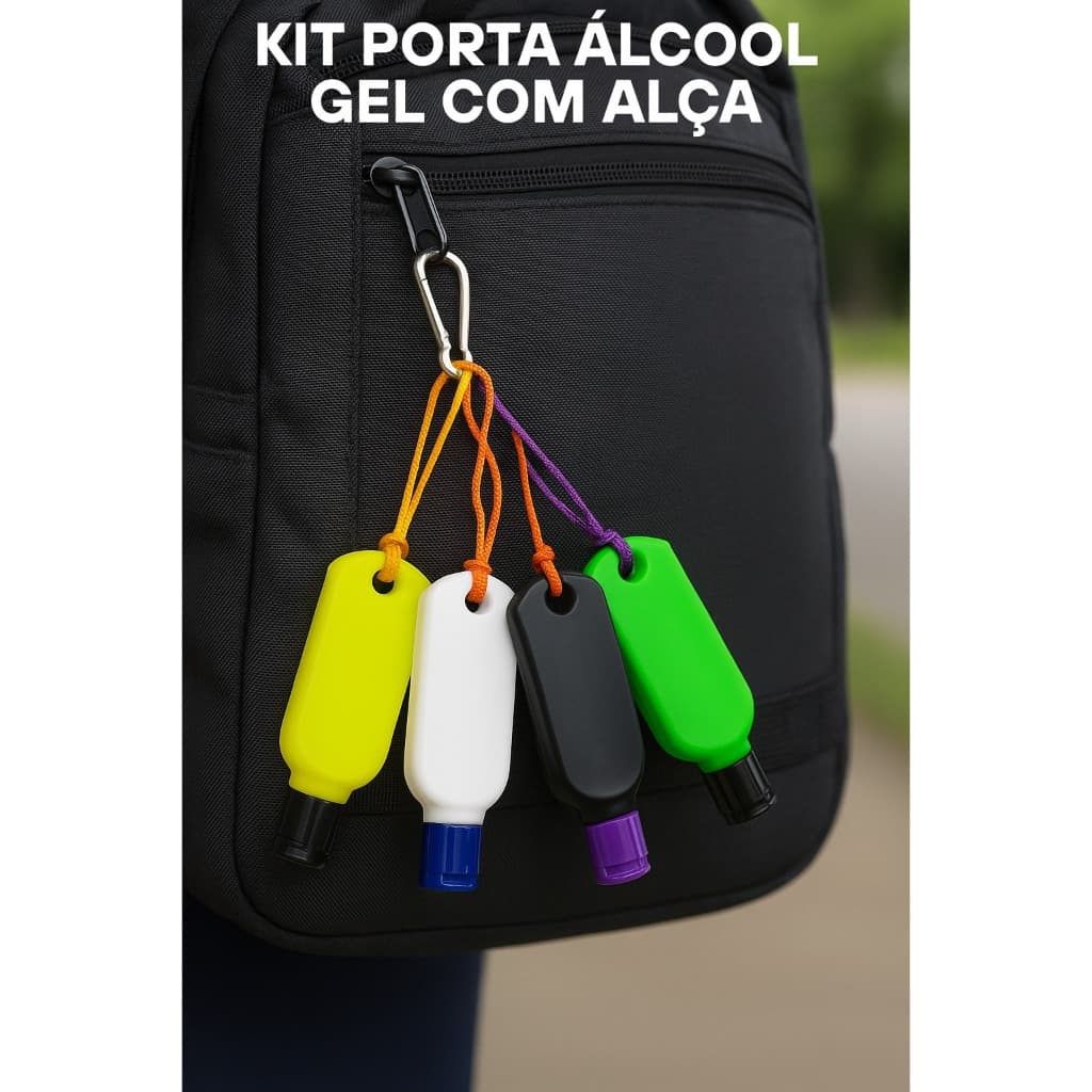 Kit 5/10 Porta Álcool Gel Com Alça 50 ml CORES VARIADAS (NÃO ACOMPANHA ÁLCOOL GEL) Bolsa Mochila