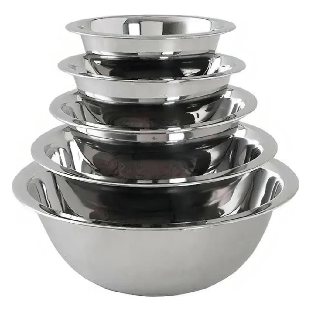 Kit 5 Peças Tigelas Inox Bowl Empilhável 14cm 18cm 22cm 26cm 30cm Cozinha Multiuso