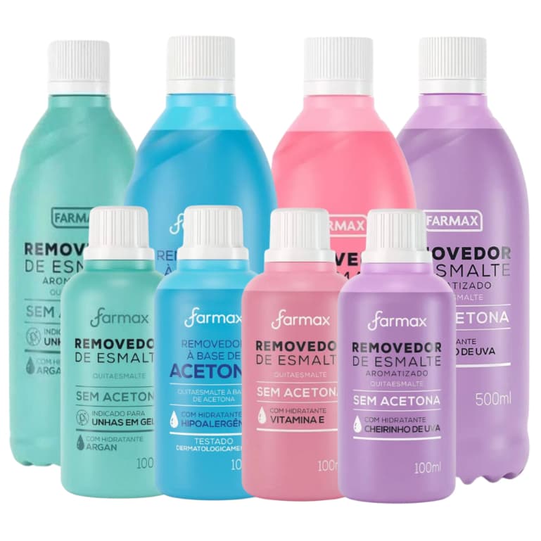 Removedor de Esmalte Sem Acetona Farmax Unhas Gel Vitamina E Uva Argan Profissional Hidratante