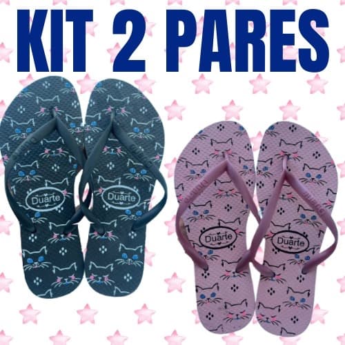kit 2 pares chinelo de dedo feminino estampas sortidas