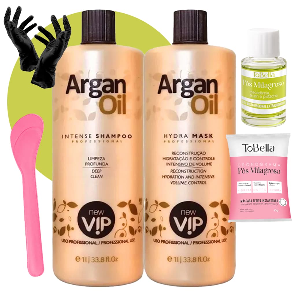 New Vip Kit Escova Progressiva Argan Oil 2x1000ml + Brinde