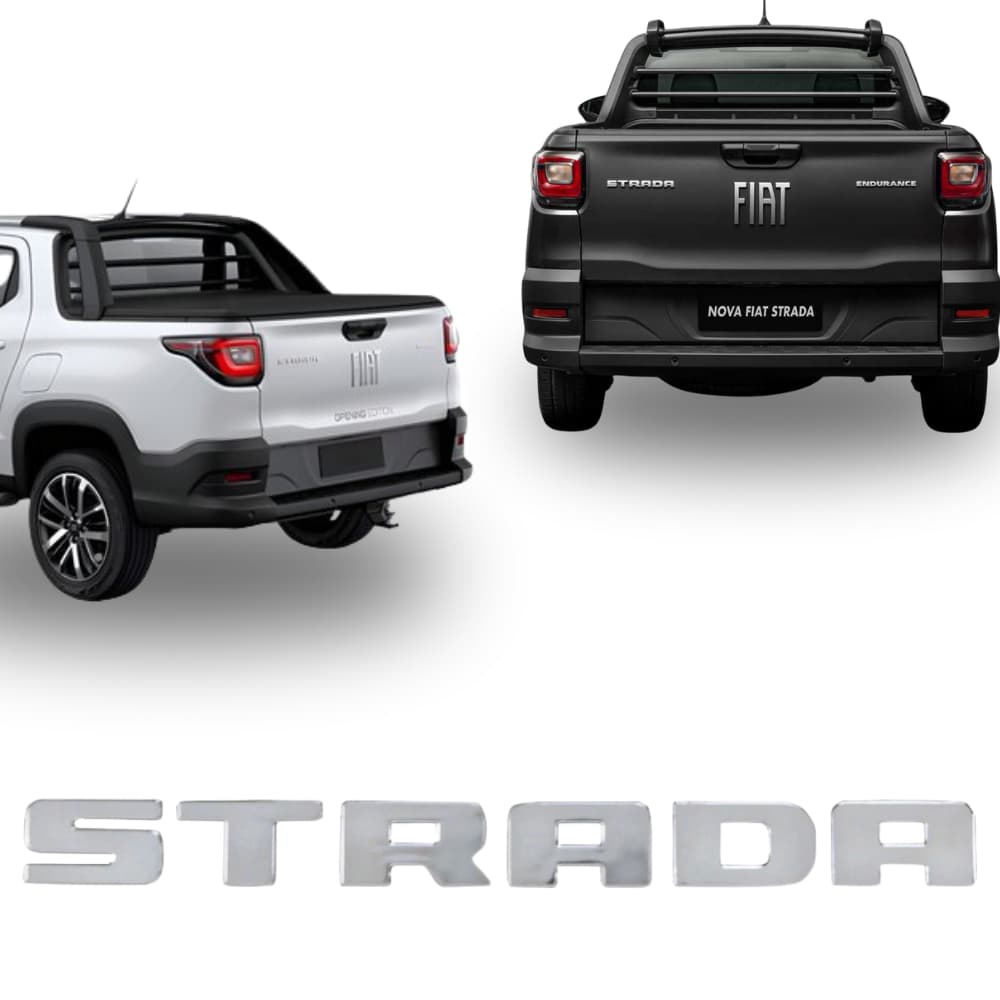 Emblema Traseiro Caçamba Letreiro Original Fiat Strada Cromado Preto ou Grafite 2020 a 2024