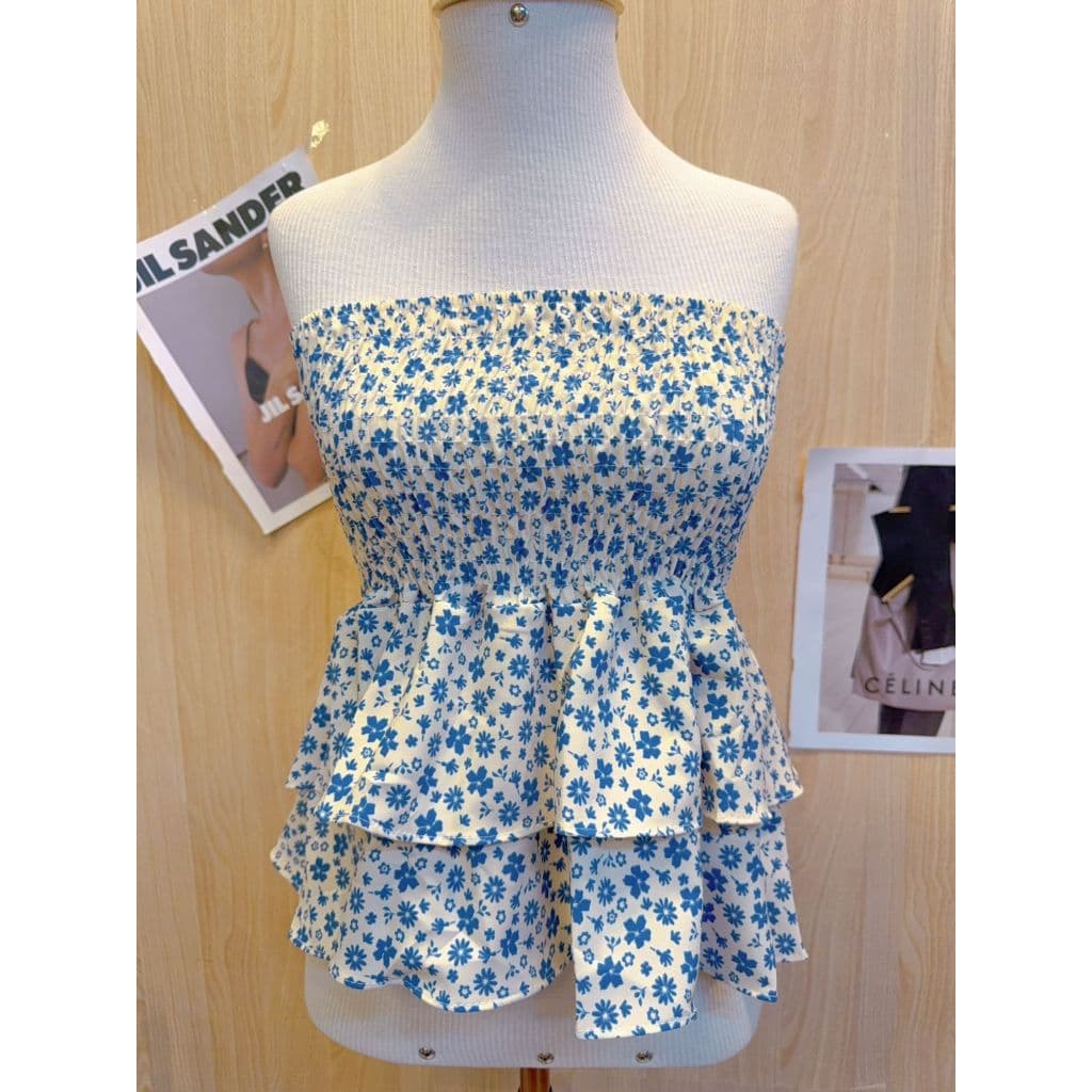 Blusinha Cropped Estampado tomara que caia Feminino