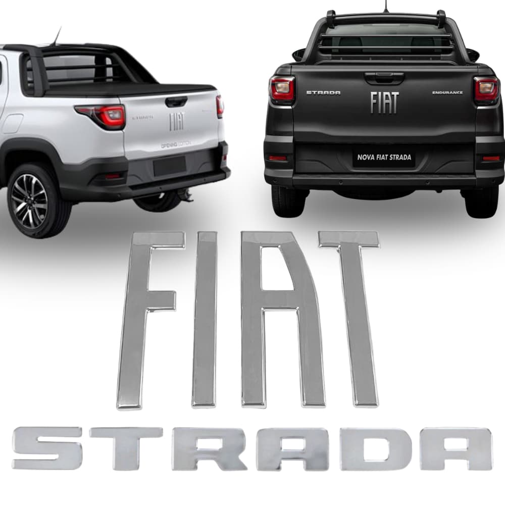 Kit Emblemas Traseiros Porta Malas Letreiros Cromado Original Fiat Strada 2020 a 2024