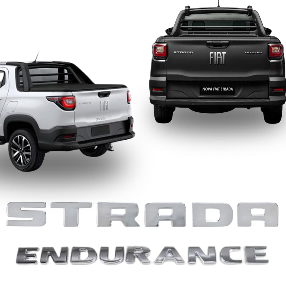 Kit Emblemas Letreiro Traseiros Fiat Strada Endurance 2020 a 2024 Original Cromado Porta Malas