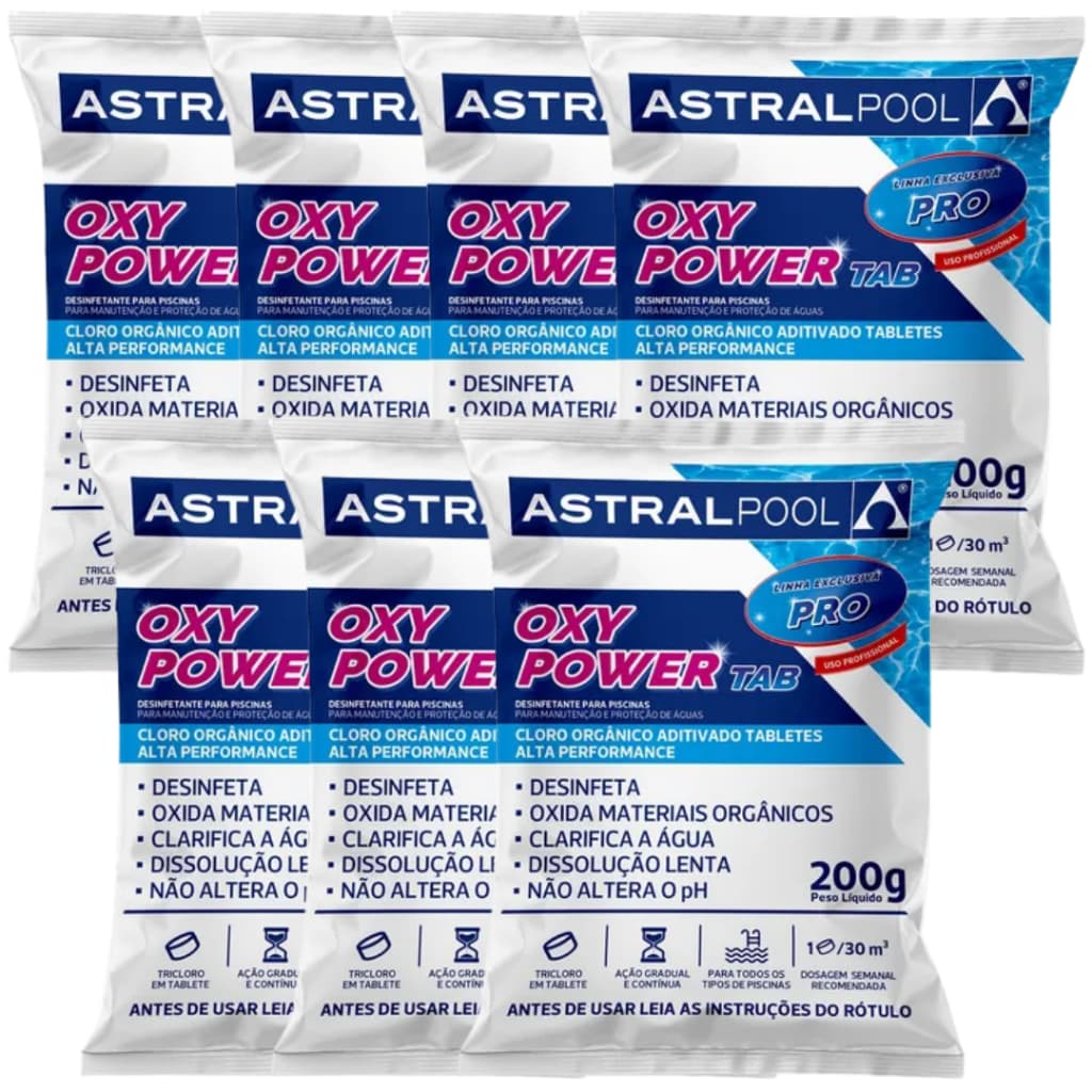 Kit 07 Pastilha Tablete de Cloro Para Limpeza de Piscina 5 em 1 - 200g Astral Pool