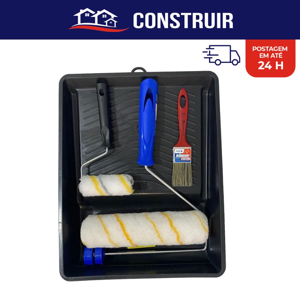 Kit Pintura De Parede Rolo Lã Não Respinga Tinta Com Pincel Completo