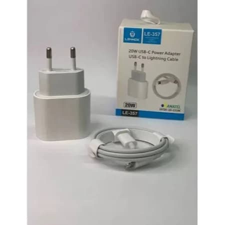 Carregador Turbo 25W Lehmox LE-357| Fonte + Cabo Tipo-C 1m| Fonte + Cabo USB-C to Lighting 1m |Rápido, Seguro e Original