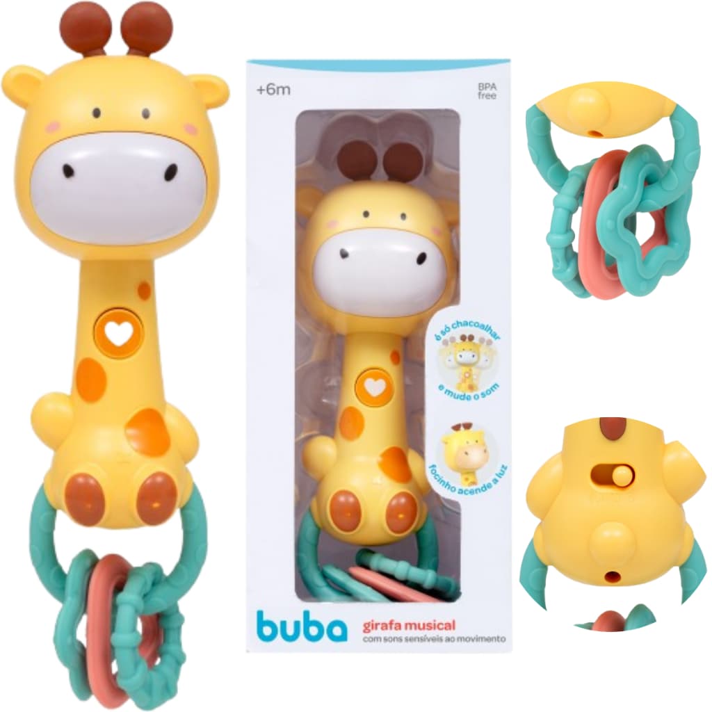 Girafa Musical Buba Chocalho Mordedor Brinquedo Luz E Som