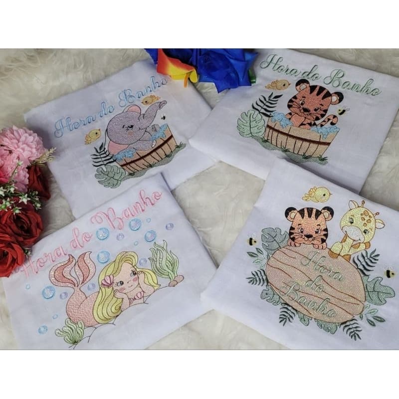 toalha fralda 110x70/fralda 70x70/fralda 70x75/fralda boca 35x35 personalizadas