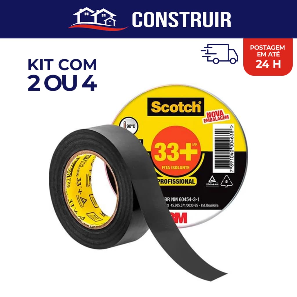 Kit Fita Isolante 20 Metros Cor Preto Liso 3M Scotch 33+ Reparo Manutenção