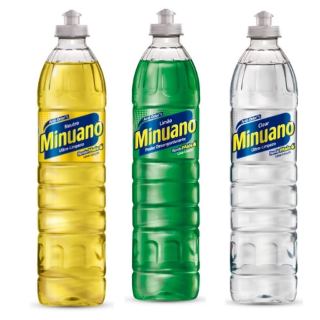 Kit 3 Detergentes Minuano 500ml – Poder Desengordurante e Brilho nas Louças
