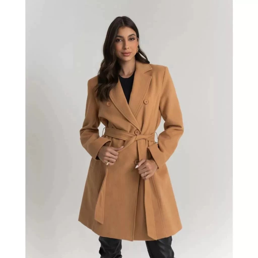 Casaco Blazer Feminino Lã Batida Sobretudo Forrada Inverno