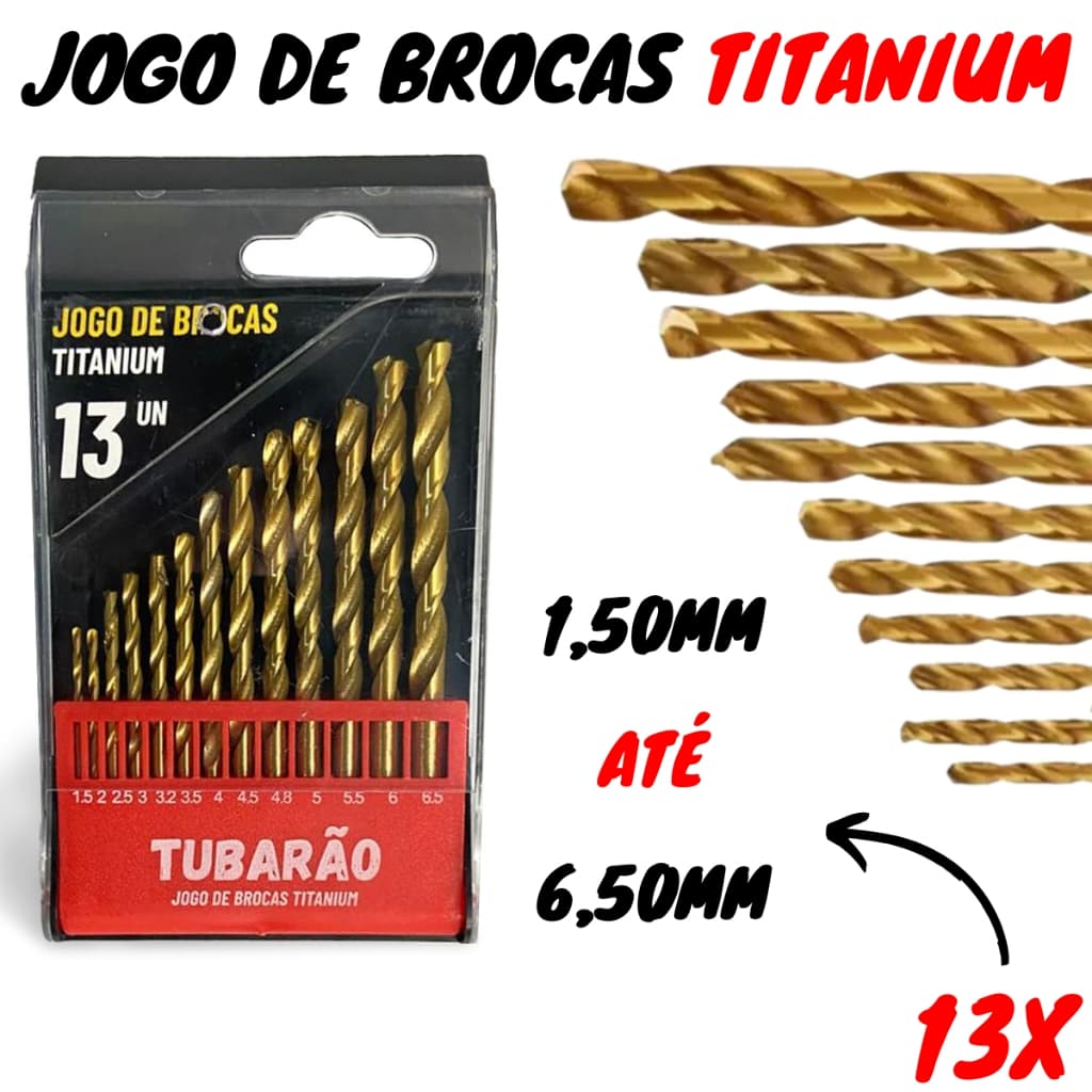 Jogo de Broca 13 Peças Titanium (1,50mm até 6,50mm) - Tubarão