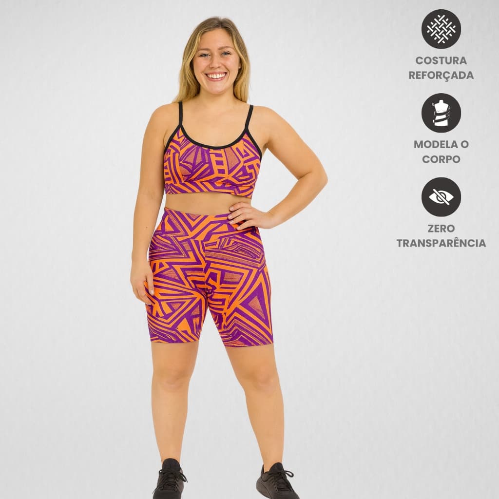 Conjunto Estampado Bermuda e Top de Alcinha Feminino Fitness Conforto