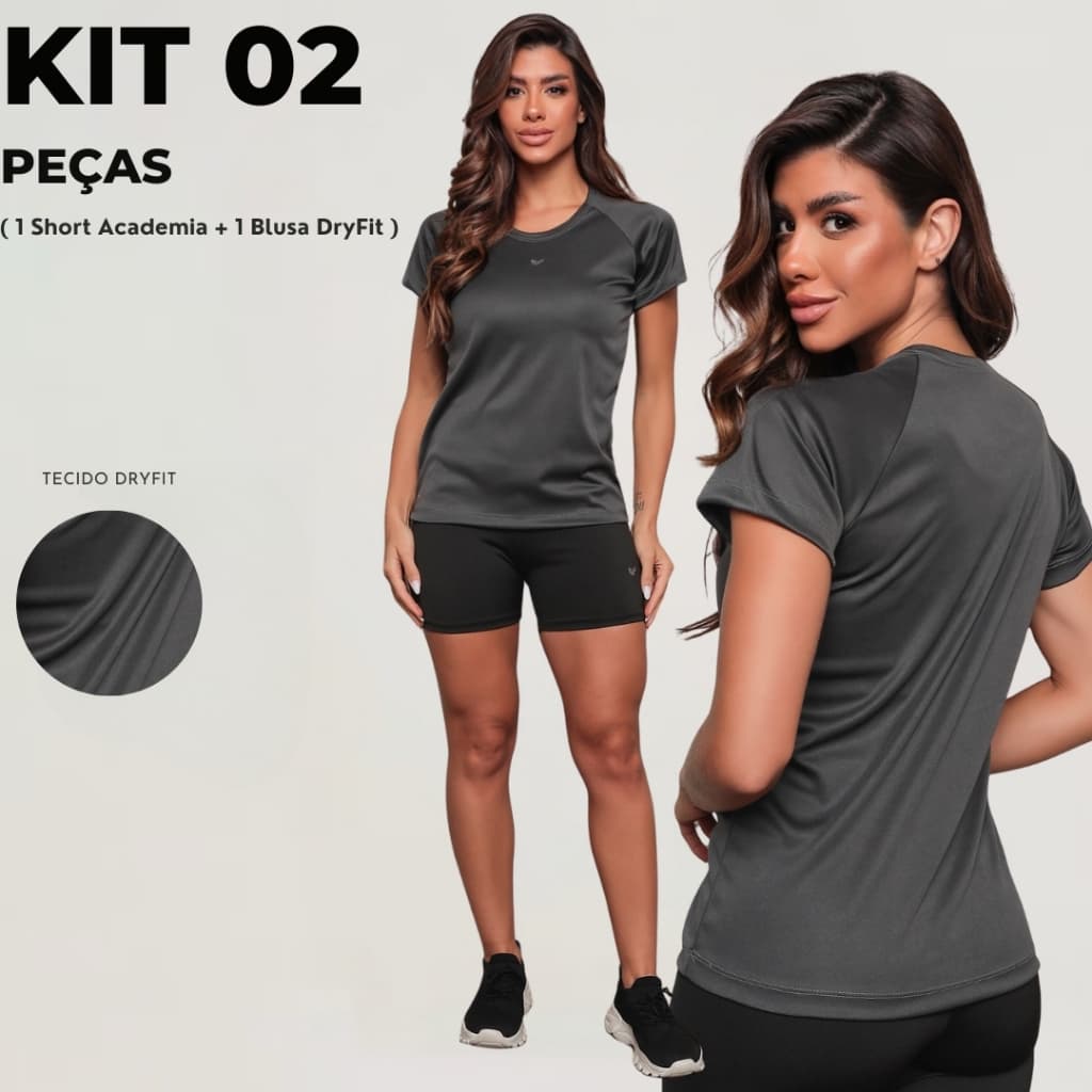 Conjunto Academia Feminino Camiseta Dry Fit + Short Academia Suplex Feminina DRY FIT