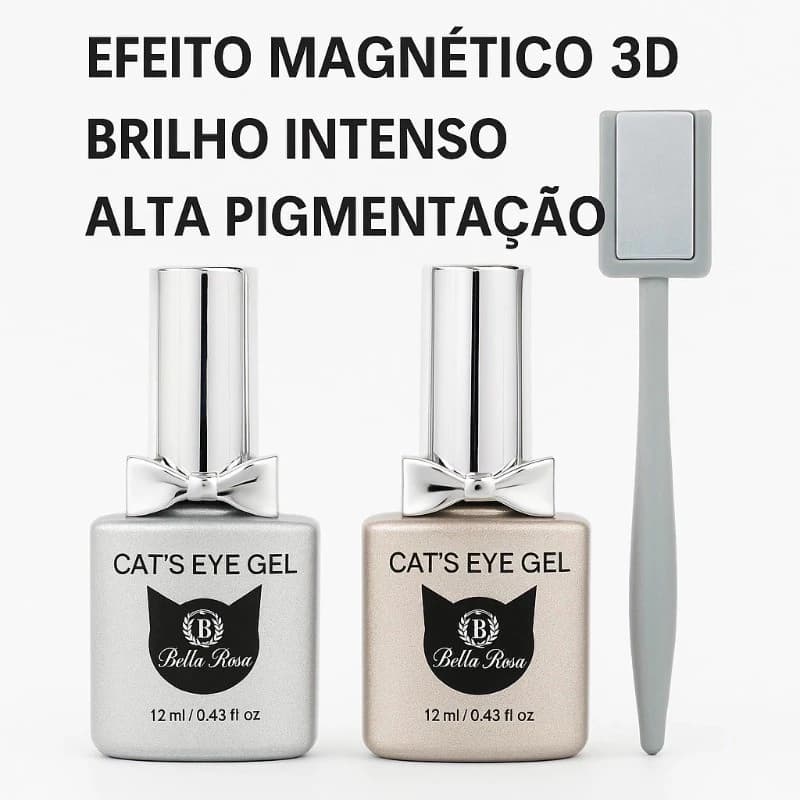 Kit Com 2 Esmalte em Gel Olho de Gato +1 Imã Magnéticos - Bella Rosa6822