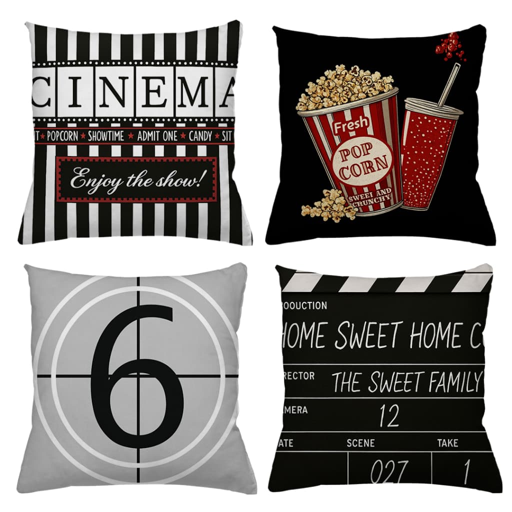 KIT 4 CAPAS DE ALMOFADAS CINEMA CINE EM CASA  TAMANHO 45X45