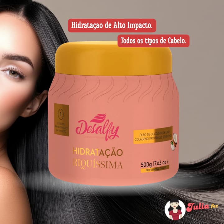 Mascara de Hidratação Riquíssima Desalfy Hair Óleo de Coco Semi di Lino Colágeno Proteínas 500g