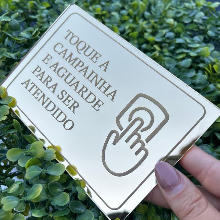 Placa Toque a Campainha Interfone PVC 2mm e Acrílico Espelhado 10x15cm