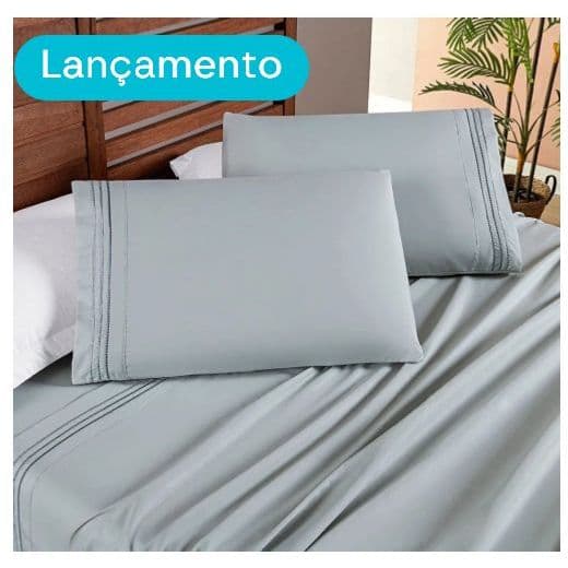 Jogo de Lençol para Cama Queen com elástico Bordado 200fios 4 peças! Óima opção Presente Casamento!Envio imediato!