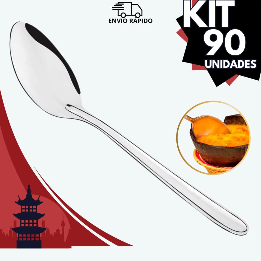 Kit Colher De Sobremesa 90 Unidades Aço Inox Talher Mesa Restautante Café Doces Ìtens Cozinha