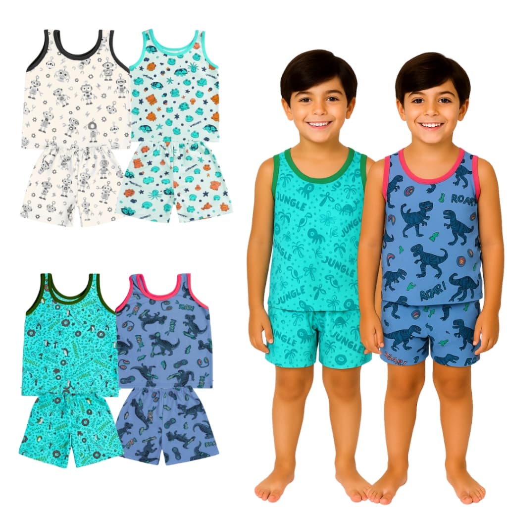 Super Kit 10 Peças de Pijamas Regata Masculino – 5 Camisetas Leves + 5 Bermudas