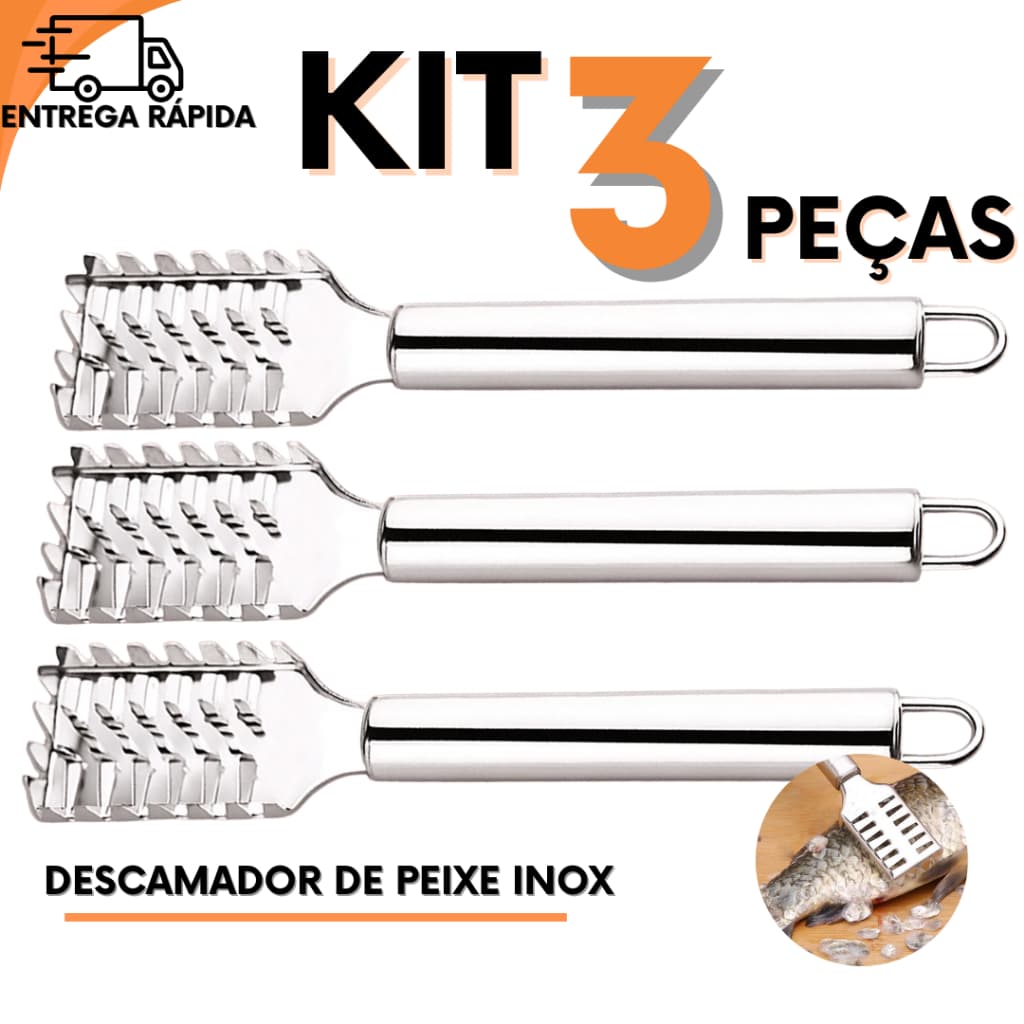 Kit 3 2 ou 1 Peças Descamador de Peixes Inox Cozinha Para Faciliar Seu Alimento Para Casa Restaurantes