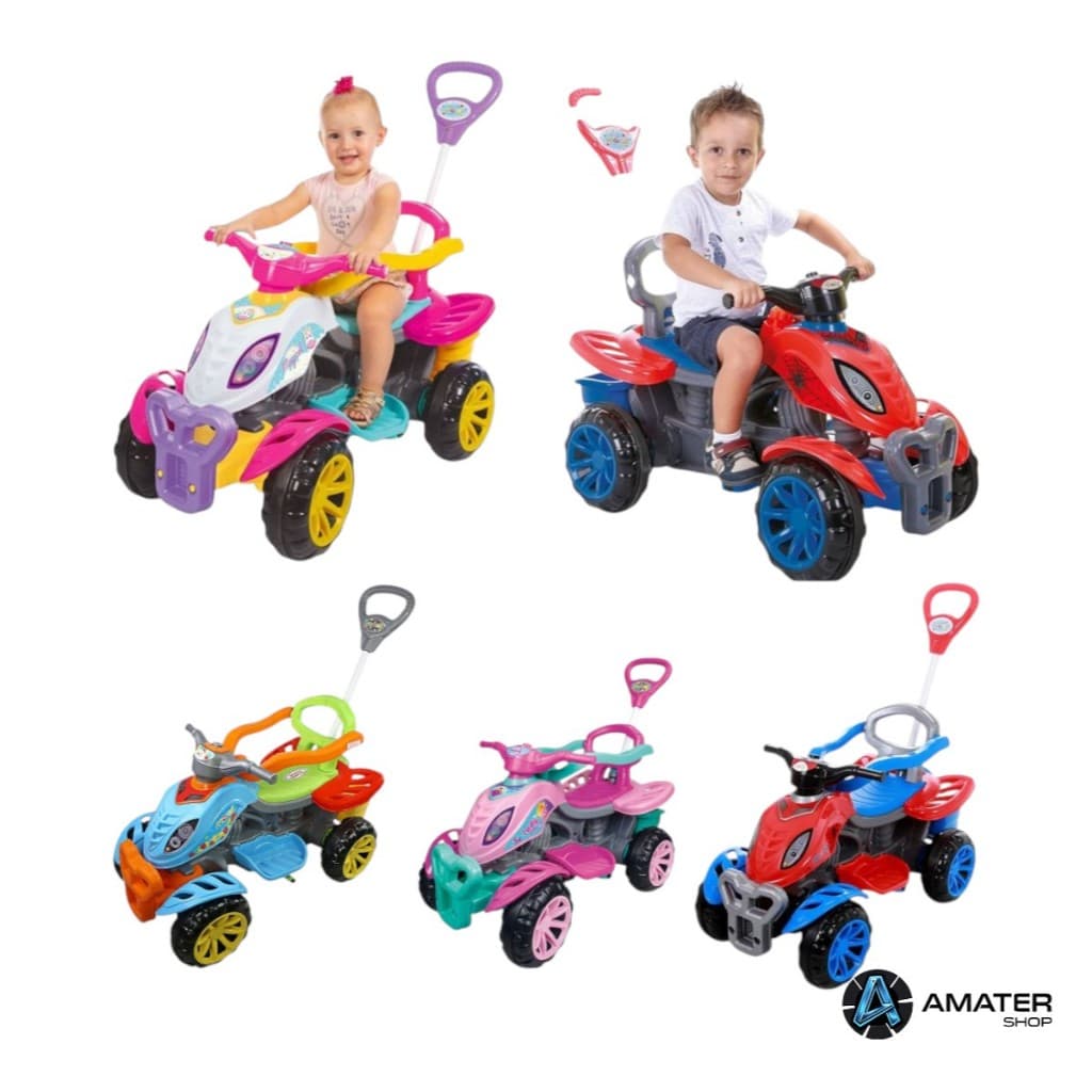 Quadriciclo Carrinho Infantil Empurrador Andador Moto Menino Menina Colorido